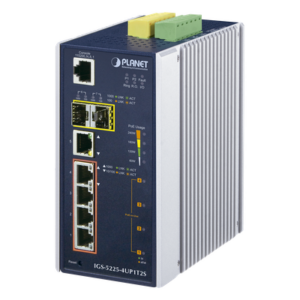 PLANET IGS-5225-4UP1T2S – Switch Industrial Administrable / 4 Puertos Gigabit Ultra PoE 60W / 2 Puertos SFP / Rango -40°C a 75°C / IP30 / Riel DIN o Pared