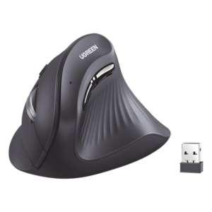 UGREEN 25444 – Mouse Inalámbrico Vertical / Dual 2.4G y Bluetooth / 3 Dispositivos Simultáneos / 4 Niveles DPI hasta 4000 / Alcance 10 m (32.8 ft) / 5 Botones Silenciosos