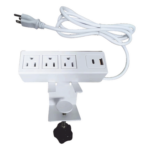 EPCOM POWERLINE EM-3AC-WH – Tomacorriente para Escritorio / 3 Contactos 110VCA / 2 Puertos USB-A y USB-C PD / Bracket Ajustable / 154.7 x 38 x 48.7 mm