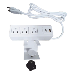 EPCOM POWERLINE EM-3AC-WH – Tomacorriente para Escritorio / 3 Contactos 110VCA / 2 Puertos USB-A y USB-C PD / Bracket Ajustable / 154.7 x 38 x 48.7 mm