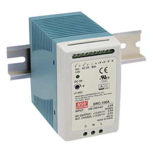 MEANWELL DRC-100-A – Fuente de Poder Riel DIN / 100W / Salida Dual 13.8V CC / Cargador de Batería Integrado / 87% Eficiencia / Convección Natural