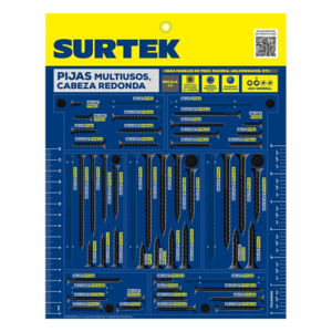 SURTEK MUEP1 – Muestrario de Pijas Multiusos / Acabado Fosfatado / Cabeza Redonda / Acero de Alta Resistencia / Norma DIN 8182