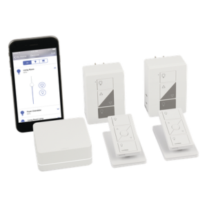 LUTRON CASETA WIRELESS PBDGPKG2P – Kit Caseta Wireless / Smart Bridge / 2 atenuadores de clavija 120 V / 2 controles Pico / 2 bases de mesa / Alexa, Apple HomeKit y Asistente de Google