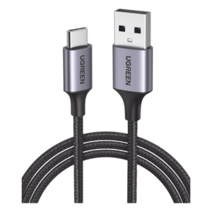UGREEN 60128 – Cable USB-A a USB-C / 2 Metros (6.56 Pies) / 480 Mbps / Carga Rápida 18W / Nylon Trenzado / Aluminio