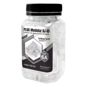 LINKEDPRO BY EPCOM TC6A-100 – Plug RJ45 / Cat6A / 100 piezas / Chapado oro 30 micras / 10GBASE-T / TIA-568B.2