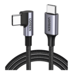 UGREEN 50123 – Cable USB-C a USB-C / 1 Metro (3.28 Pies) / Conector 90° / Carga 60W / 480 Mbps / Nylon Trenzado / Aluminio