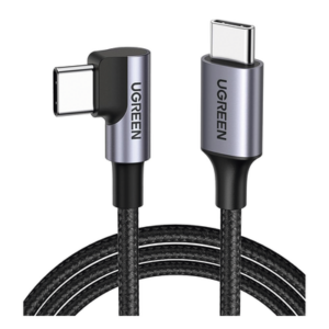 UGREEN 50123 – Cable USB-C a USB-C / 1 Metro (3.28 Pies) / Conector 90° / Carga 60W / 480 Mbps / Nylon Trenzado / Aluminio