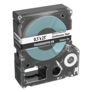 PANDUIT T050X000VPM-BK – Casete de Etiquetas de Vinilo / Cinta Continua / Negro Sobre Blanco / 12 mm x 7 m (0.5 in x 22.97 ft) / Interior y Exterior