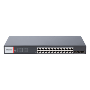 HIKVISION DS-3T1528HP-SI-24P4F – Switch Industrial Administrable / 24 Puertos Gigabit PoE+ / 4 Puertos SFP / Alcance Extendido 300 m (984.3 ft) / 370 W / Gestión en la Nube