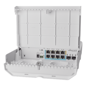 MIKROTIK CSS610-1GI-7R-2S+OUT – Switch Smart / 7 Puertos PoE Inverso Gigabit / 2 SFP+ 10G / IP66 Exterior / 28 Gbps / 12-57V
