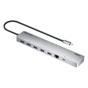 ATEN UH3240 – Dock Multipuerto USB-C / 11 en 1 / 8K@120Hz Single o Dual 4K@60Hz / PD 100W / USB 3.2 Gen 1 / Ethernet Gigabit / SD MicroSD / Aluminio / 8.66x1.57x0.63 in