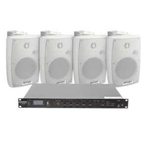 EPCOM PROAUDIO SF120DTB/4WSW – Kit Amplificador de Audio para Rack / 120W RMS / 4 Altavoces de Pared IP54 / Sistema 70/100V / 4 Entradas Micrófono / Bluetooth MP3 Tuner USB
