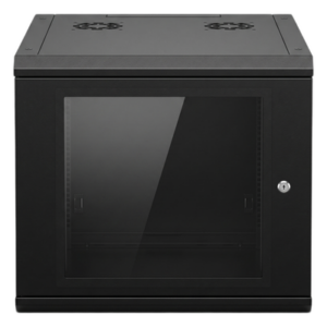 LINKEDPRO SR-19-09-GN3G – Gabinete de Pared 9U / 19 in / Profundidad 635 mm (2.08 ft) / Carga 100 kg / Cristal Templado / Acero Reforzado