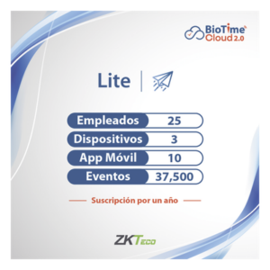 ZKTECO ZKT0820131 – Licencia de software en la nube / 25 usuarios / 3 dispositivos / Procesamiento AWS / Dashboard en tiempo real / Cifrado TLS 1.2
