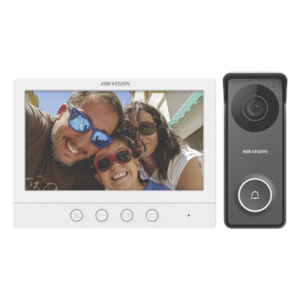 HIKVISION DS-KIS213 – Kit de Videoportero / Pantalla LCD 7" / Cámara Pinhole 1 Megapixel / 117° Gran Angular / Conexión 4 Hilos 100 m (328 ft) / Exterior Metálico