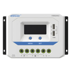 EPEVER VS-6024-AU – Controlador Solar PWM / 60A / 12/24V Auto / Doble USB / Pantalla LCD / VOC 50V / Tierra Positivo Común / Entrada 9V-32V