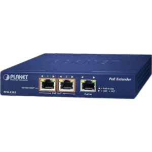 PLANET POE-E202 – Extensor PoE Gigabit / 1 Puerto PoE+ a 2 Puertos 802.3af/at / Alcance 200 m (656.2 ft) / Chasis Metálico / Plug and Play