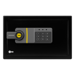 ASSA ABLOY MX86975 – Caja Fuerte Electrónica / Código Programable 3-8 Dígitos / Bloqueo Automático 5 Min / Acero Reforzado 2 Bulones / Alimentación 4 Pilas AA / Indicadores LED
