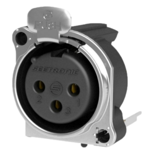 SEETRONIC SCADF3-V – Conector XLR Hembra / 3 Polos / Montaje Vertical PCB / Carcasa Metálica / Pines Chapados en Oro / Diseño Compacto