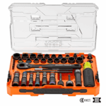 KLEIN TOOLS 65500-KNECT – Juego de Dados de Impacto / Paso a Través / 39 Piezas / SAE y Métrico / Sistema KNECT / Adaptador 3/8"