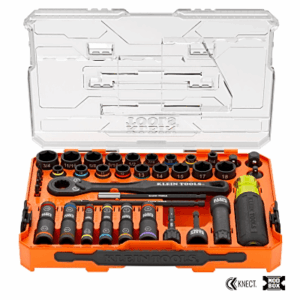 KLEIN TOOLS 65500-KNECT – Juego de Dados de Impacto / Paso a Través / 39 Piezas / SAE y Métrico / Sistema KNECT / Adaptador 3/8"
