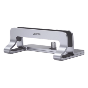 UGREEN 20471 – Soporte Vertical para Laptop / Ajustable 12-26 mm / Aluminio y Silicona / Hasta 15.6 pulgadas / Base Antideslizante / Color Plata