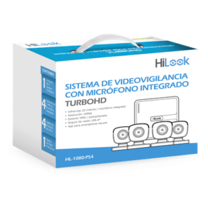 HiLook by HIKVISION HL-1080-PS4 – Kit de Videovigilancia TurboHD / 4 Canales / 1080p Lite / Audio por Coaxitron / IR 20 m (65.6 ft) / 4 Cámaras Bala con Micrófono Integrado