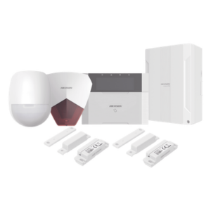 HIKVISION DS-PHA64-LP/PACK(R) – Kit Panel de Alarma Híbrido / 64 Zonas / Teclado LCD con Lector de Tags / Sirena 105 dB IP54 / PIR 18 m (59.1 ft) 90° / 2 Contactos Magnéticos