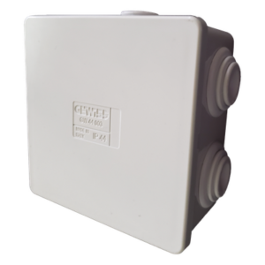 GEWISS GW-44-003 – Caja Estanca de Derivación / 6 Entradas Ø23 mm / IP44 / IK07 / 80×80×40 mm / Tapa a Presión / Libre de Halógenos