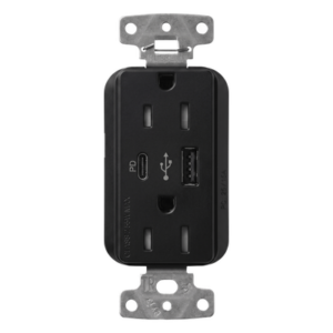 LUTRON ELECTRONICS SCR15ACTRMN – Receptáculo con USB / 15 A 125 V~ / Power Delivery 55 W / USB-A y USB-C / Tamper Resistant / Acabado Satinado Midnight