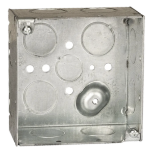 RACO HUB-231 – Caja Cuadrada Galvanizada / 4 x 4 in / Profundidad 2.425 in / 11 Entradas / 30.3 in³ / Resistente al Fuego