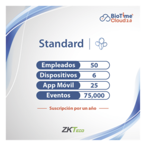 ZKTECO ZKT0820132 – Licencia Anual de Plataforma en la Nube / 50 Usuarios / 6 Dispositivos / Cifrado AWS / 36 Reportes / Dashboard en Tiempo Real