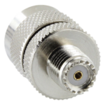 RF INDUSTRIES,LTD RFU-626 – Adaptador RF / Mini UHF Hembra a UHF Macho (PL-259) / Montaje en Línea / Cuerpo Níquel / Contacto Oro / Aislante Teflón
