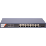 HIKVISION DS-3E1526P-SI-24P2F – Switch PoE+ Administrable / 24 Puertos Gigabit / 2 Puertos SFP / PoE Extendido 250 m (820.2 ft) / 370 W / Tasa de Reenvío 36.688 Mpps
