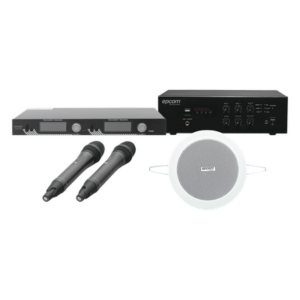 EPCOM PROAUDIO EPCONFERKIT – Kit de Audio para Conferencias / Amplificador 240W / 2 Micrófonos Inalámbricos 200 Canales / 4 Altavoces Empotrados 4in / 70V/100V / Bluetooth FM MP3 / Alcance 100m (328 pies)
