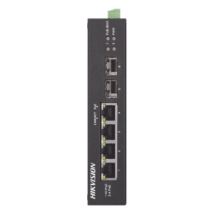 HIKVISION DS-3T0506HP-E/HS – Switch Industrial No Administrable / 3 Puertos Gigabit PoE+ (30 W) + 1 Puerto Gigabit PoE++ (60 W) / 2 Puertos SFP / 65 W Total / Alcance Extendido 300 m (984.3 ft) / -30 °C a 65 °C