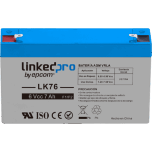 LINKEDPRO BY EPCOM 76 – Batería de respaldo 6 V | 7 Ah | AGM | Especial para Seguridad Electrónica | UPS | Sistemas de Emergencia | Vida útil 5 años | Terminales F1 + Adaptador F2