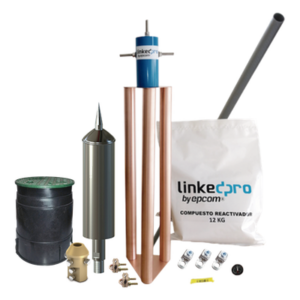 APLICACIONES TECNOLOGICAS AT-5315-KIT – Kit Pararrayo PDC / Avance de Cebado 15 µs / Protección 70 m (230 ft) / Incluye Electrodo y Accesorios para Torre