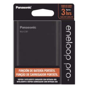 PANASONIC BQCCC87ABK – Cargador de Baterías 2 en 1 / Power Bank / 4 Slots / AA y AAA Ni-MH / Carga Individual y Simultánea