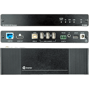 KRAMER TP-590R – Receptor HDMI 4K60 4:2:0 con USB, RS-232 e IR sobre HDBaseT 2.0 de Largo Alcance | 4K UHD @60Hz (4:2:0) 24bpp | HDCP 2.3 | HDBaseT 2.0 | 10.2 Gbps | Extensión 40 m (130 ft) a 4K, 70 m (230 ft) a 1080p | Puertos: 1 HDBT, 1 HDMI, 1 USB Host, 3 USB De
