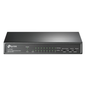 TP-LINK TLSF1009P – Switch PoE+ No Administrable / 9 Puertos 10/100 Mbps / 8 Puertos PoE 802.3af/at / 65W / Alcance 250 m (820 ft) / Sin Ventilador