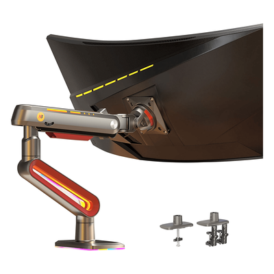 NB-EPCOM L60NB – Montaje de Escritorio Ideal Para Monitores Gaming de 32"- 60" / Capacidad de Carga Maxima 20 Kg / Vesa 75 x 75 - 100 x 100 / Acero / Giro 360° / Color Carbon Mate con Cubierta Plastica Color Rojo / Iluminación RGB - Image 2