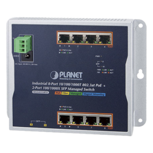 PLANET WGS-4215-8P2S – Switch Industrial PoE Administrable de Pared / 8 Puertos Gigabit PoE 802.3at / 2 Puertos SFP 100/1000X / Presupuesto PoE 200W / Alcance hasta 820 pies