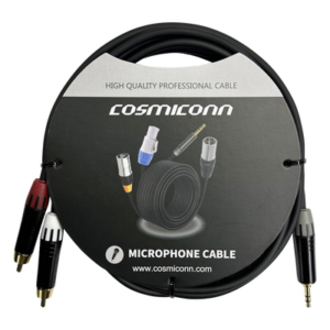 COSMICONN CMC220ASTP2RM10YBG1 – Cable Audio 3.5mm a 2 RCA / Conectores Chapados en Oro / Blindaje Antiinterferencias / 10m (32.8 ft) / Diferenciador de Canales