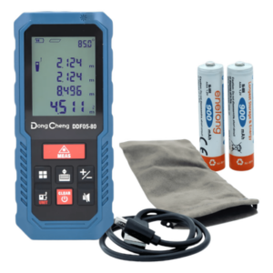 DONGCHENG DDF05-80 – Medidor Láser de Distancia / Rango 0.1 – 80 m (328 ft) / Precisión ±(2 + 5×10⁻⁵d) mm / 8 Modos de Medición / Memoria 30 Registros / USB-C