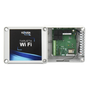 YONUSA TARJET-WIFI-V2 – Modulo WIFI con gabinete para uso en Energizadores YONUSA/Aplicación sin costo/Activación Remota de 4 salidas tipo Relay con alta capacidad.