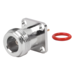 RF INDUSTRIES,LTD RFN-1021-5 – Conector RF N Hembra / Montaje Panel Cuadrado 17.5 mm / 4 Perforaciones 12.7 mm (0.5 in) / Soldable / Contacto Oro / Aislante Teflón