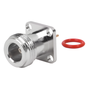 RF INDUSTRIES,LTD RFN-1021-5 – Conector RF N Hembra / Montaje Panel Cuadrado 17.5 mm / 4 Perforaciones 12.7 mm (0.5 in) / Soldable / Contacto Oro / Aislante Teflón
