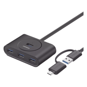 UGREEN 40850 – HUB USB 3.0 / 4 Puertos USB-A / 5Gbps / Cable 25cm (0.82ft) / USB-C y USB-A / Micro USB Power
