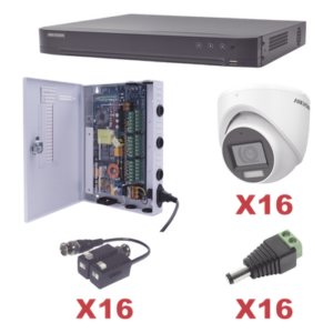 HIKVISION KH1080P16DW – Kit de Videovigilancia TurboHD / DVR 16 Canales / 16 Cámaras Turret 2 Megapixel / Audio Bidireccional por Coaxitron / IR 30 m (98.4 ft) / Lente 2.8 mm 106° / H.265+